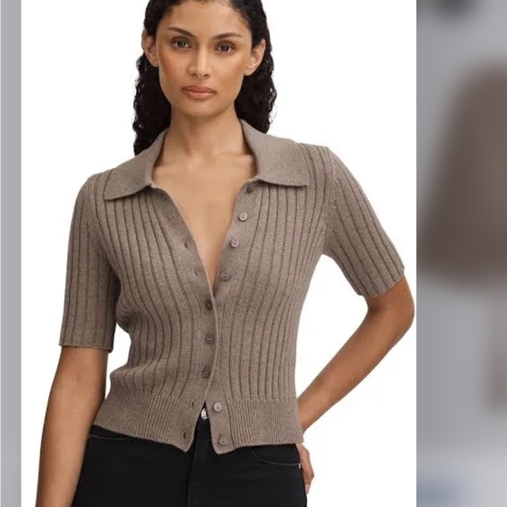 PAIGE Taupe Ribbed Knit Cardigan